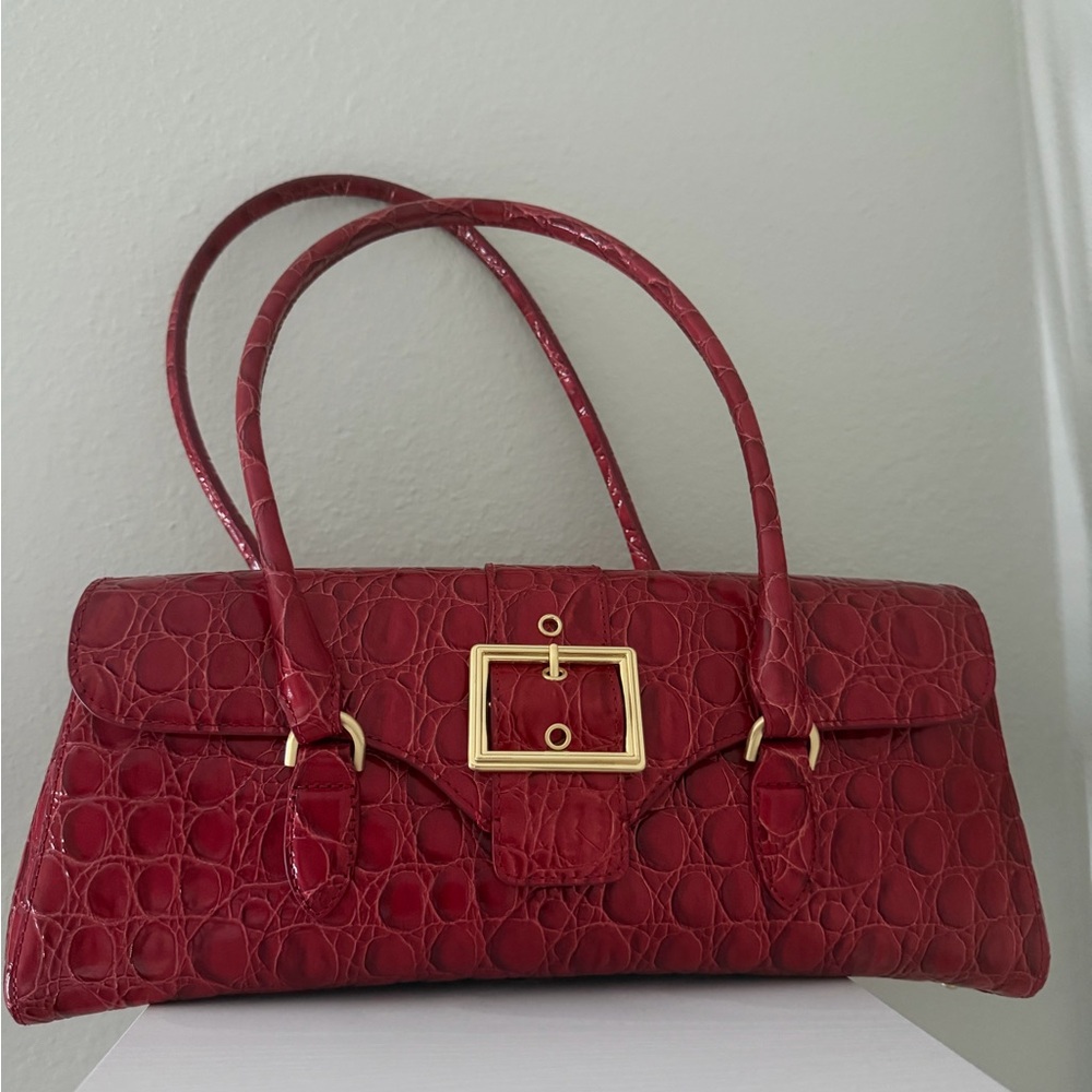 Brahmin Red Croc-Embossed Shoulder Bag